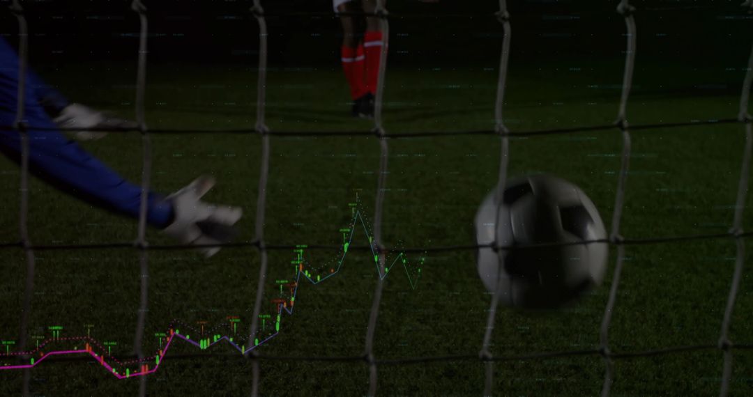 Goalkeeper Attempting Save with Financial Chart Overlay Concept