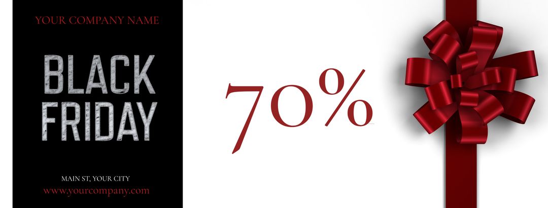 Black Friday Sale Promotion with Red Ribbon and Discount