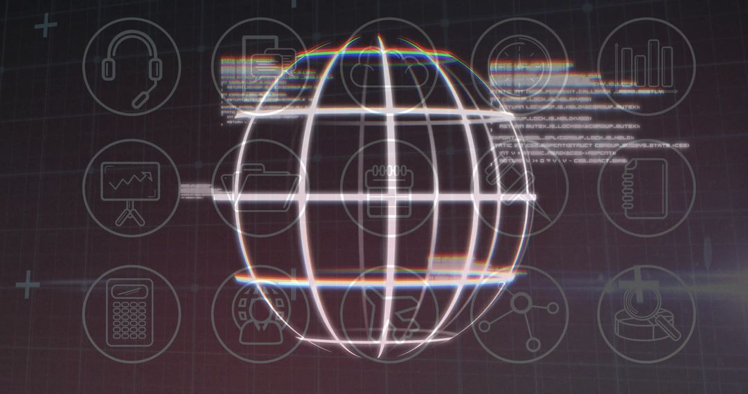 Futuristic Rotating Holographic Sphere with Technology Icons