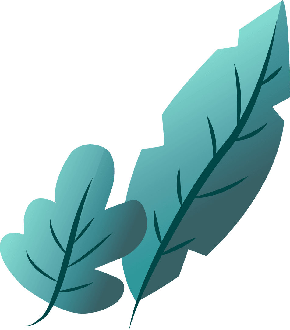 Transparent Abstract Teal Leaves with Gradient Veins