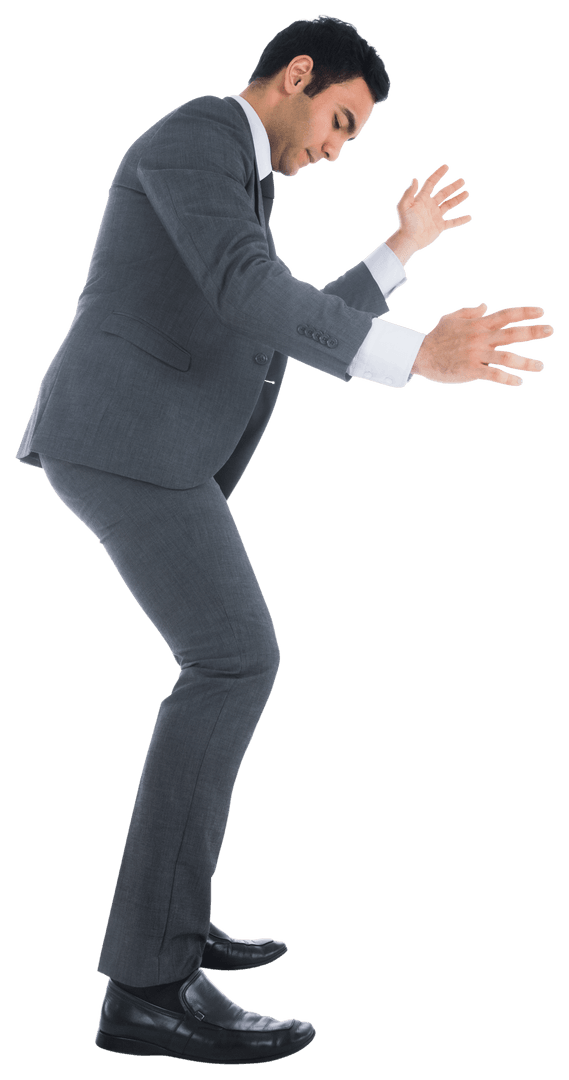 Focused Biracial Businessman Analyzing on Transparent Background