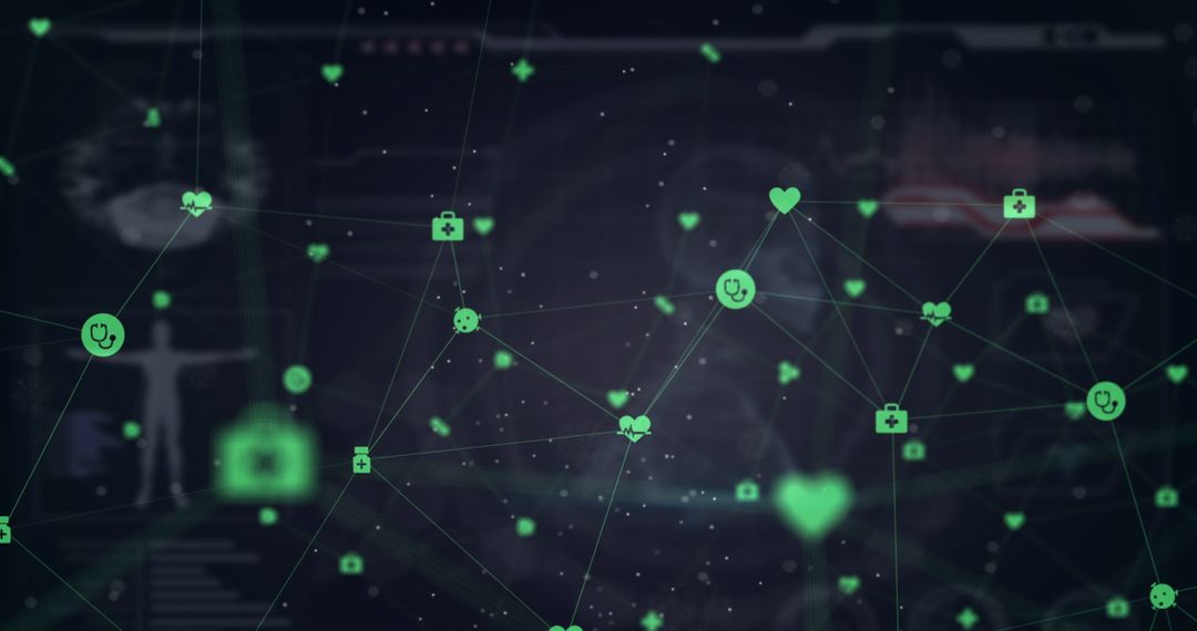 Digital Medical Data Network on Screens Displaying Health Information
