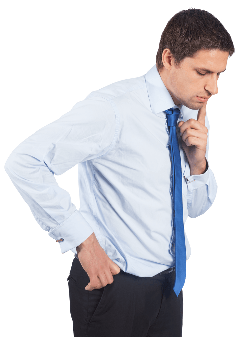 Transparent Thoughtful Businessman Touching Chin in Deep Contemplation