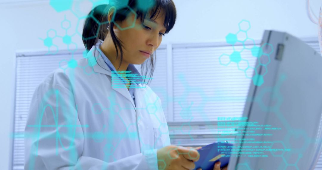 Scientist Analyzing Data with Molecular Overlays in LivResearch