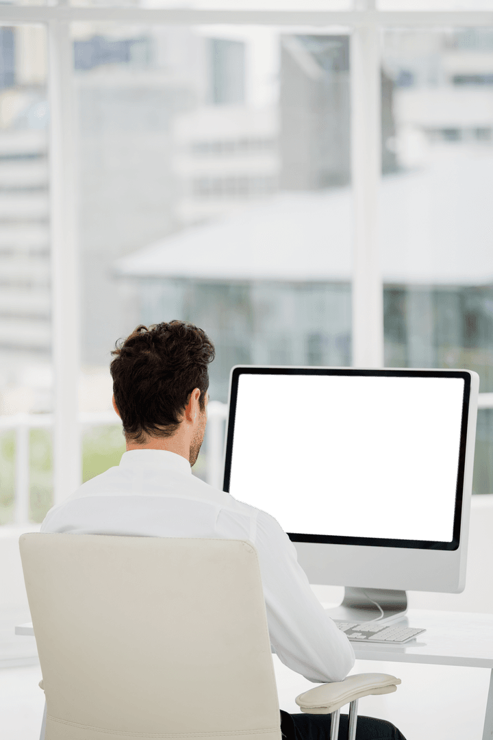 Transparent Vision: Businessman Analyzing Data on Computer - Download Free Stock Images Pikwizard.com