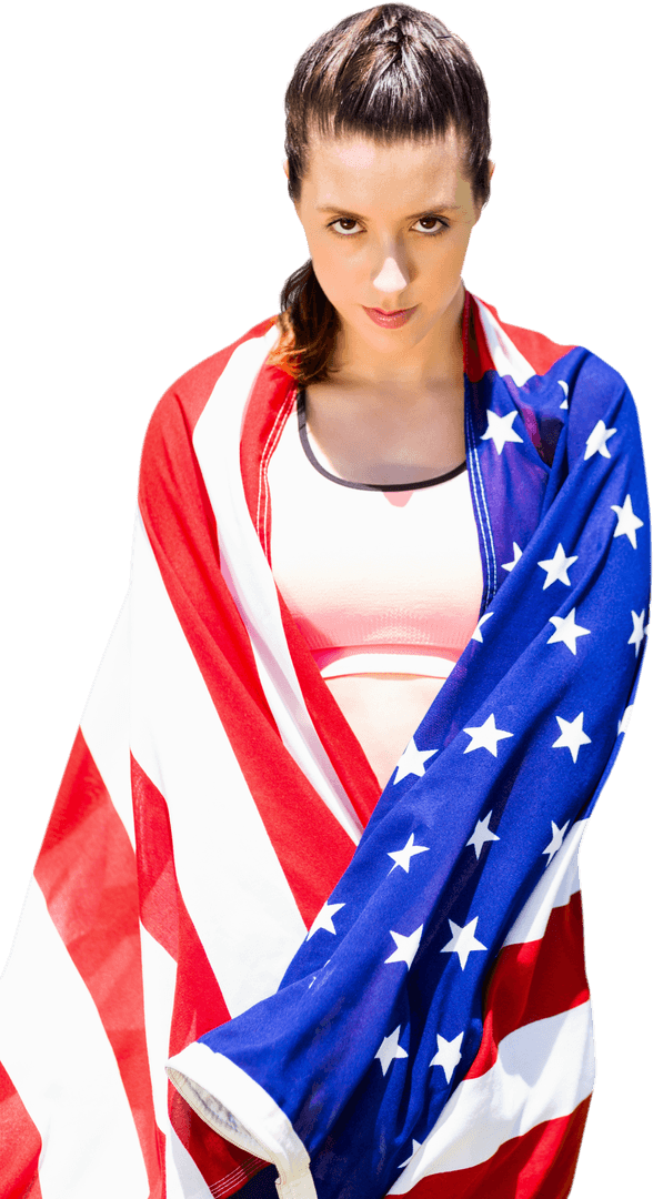 Athletic Sportswoman Draped in USA Flag on Transparent Background
