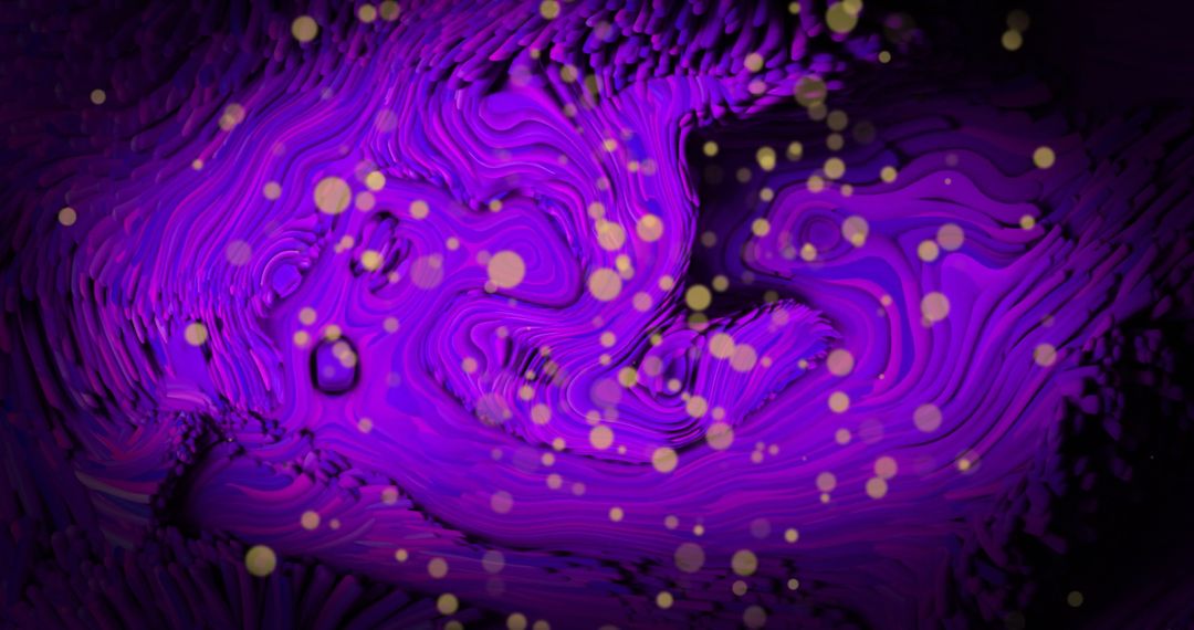Vibrant Abstract Art with Purple Waves and Orange Orbs