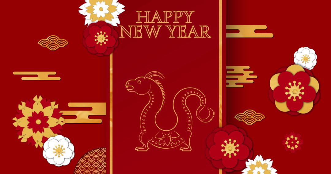 Chinese New Year Dragon Design with Festive Red Background