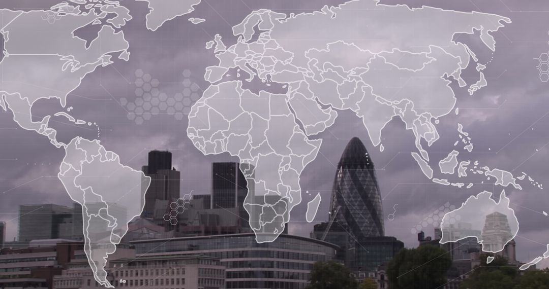 Innovative Digital World Map Over London Cityscape Skyline