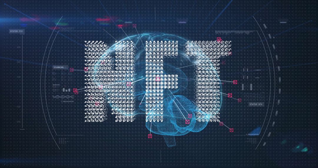 Futuristic AI Glyph Typography on Digital Brain Hologram