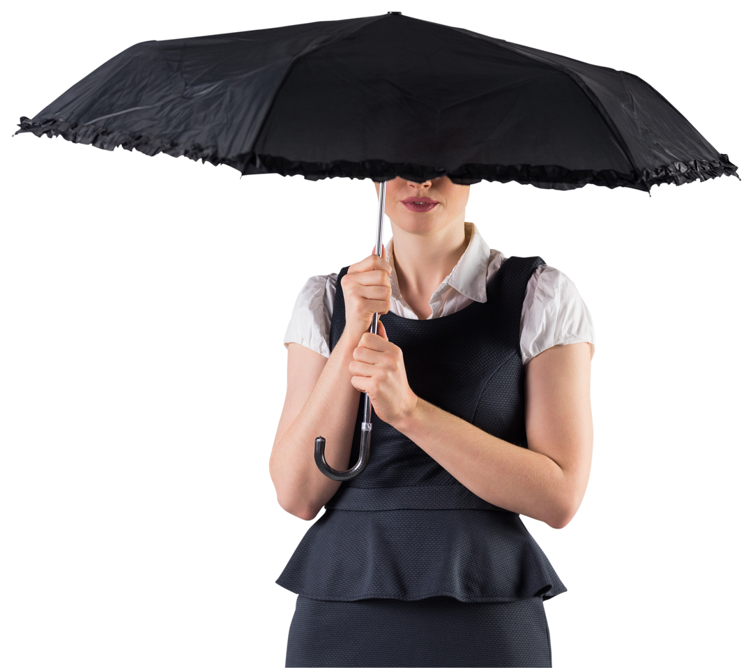 Redhead Businesswoman Under Transparent Black Umbrella Facing Front - Download Free Stock Images Pikwizard.com