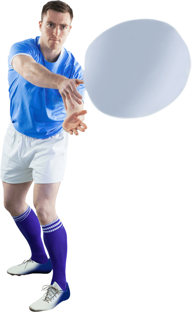 Rugby Player in Motion Throwing Transparent Ball