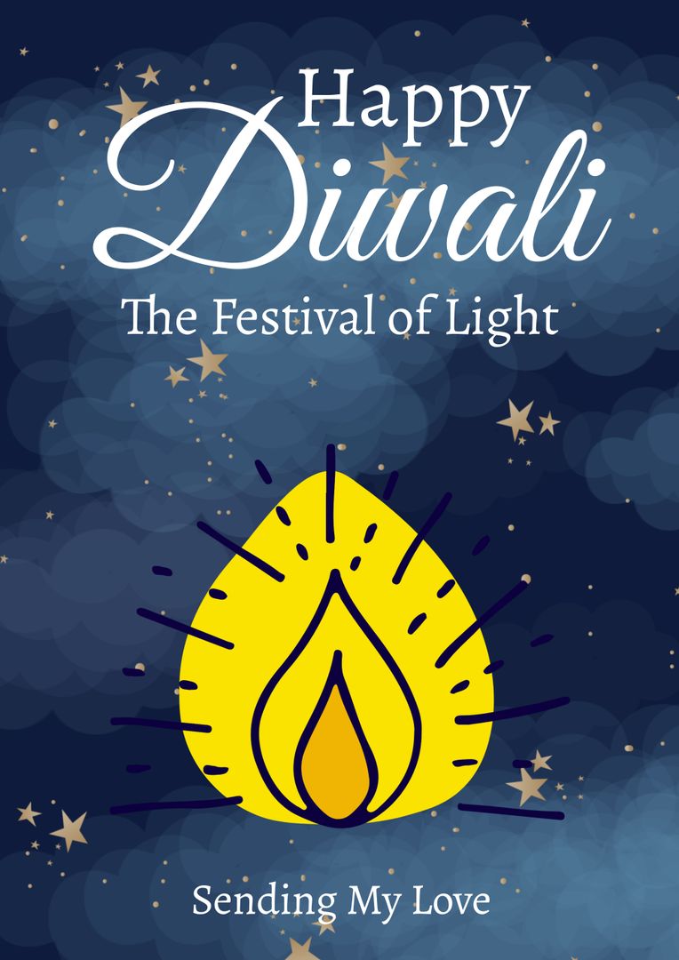 Happy Diwali Card with Festive English Greeting and Oil Lamp