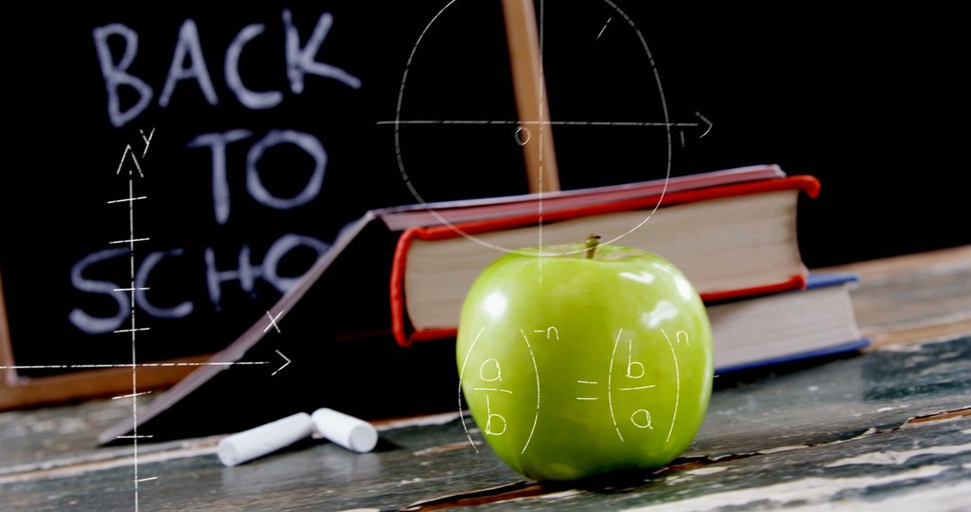 Back to School Concept with Apple, Books and Chalkboard