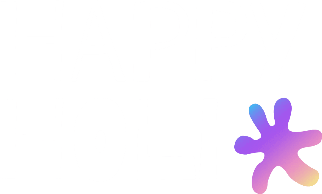 Festive Happy Holi Text with Transparent Gradient Splatter Design