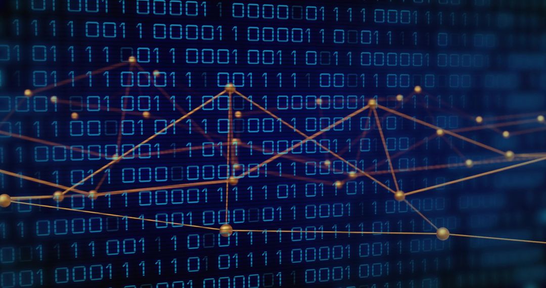 Binary Code with Network Nodes on Blue Digital Background