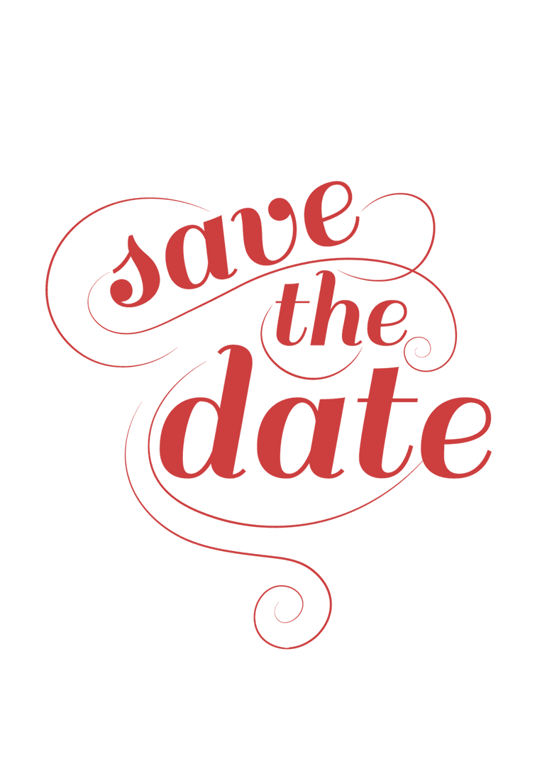 Retro save the date text with flourishes transparent background
