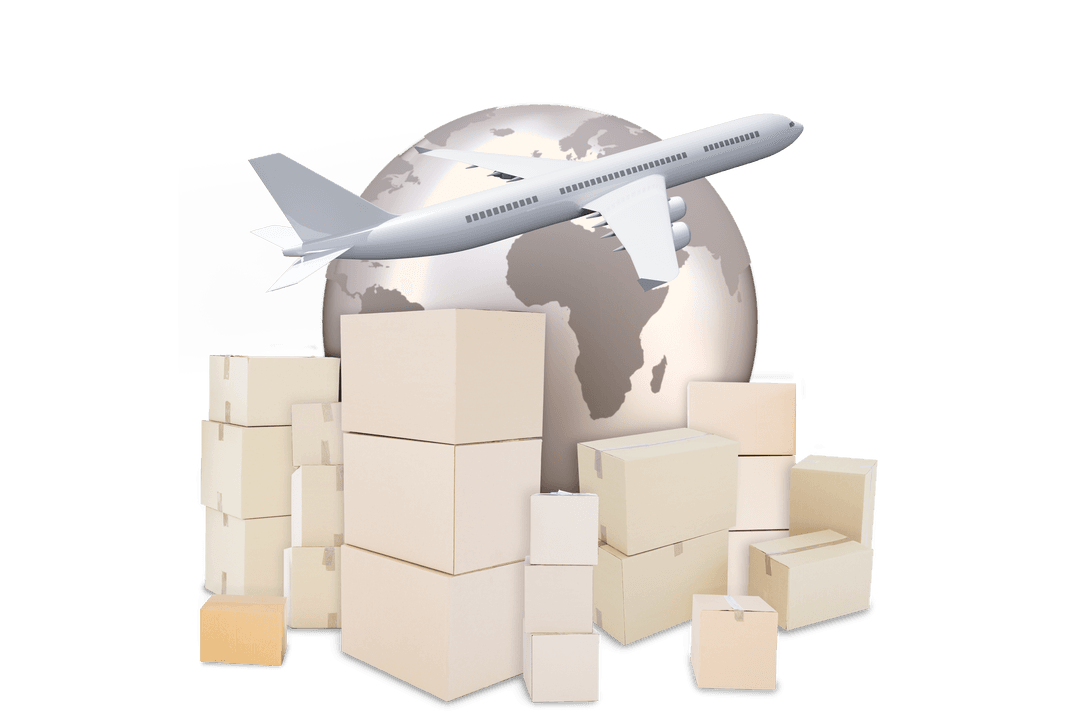 Transparent Shipping Boxes and Airplane with Globe Illustration
