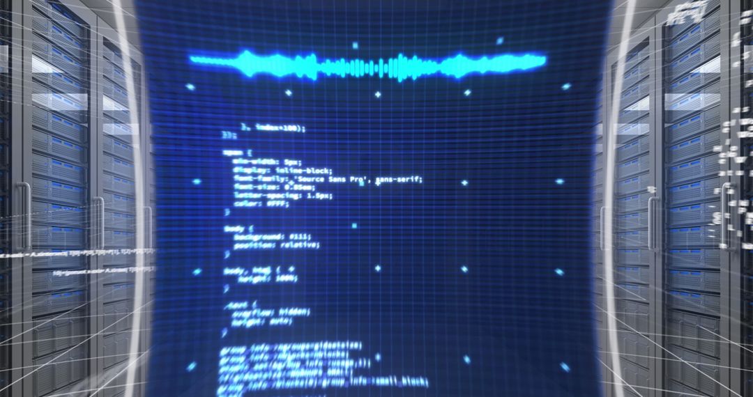Data Processing in Futuristic Server Room Digital Interface