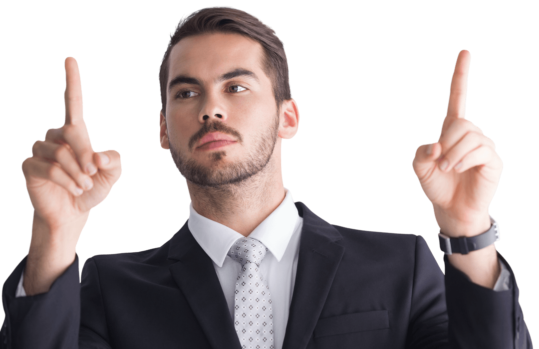 Transparent Businessman in Suit Measuring Virtual Space