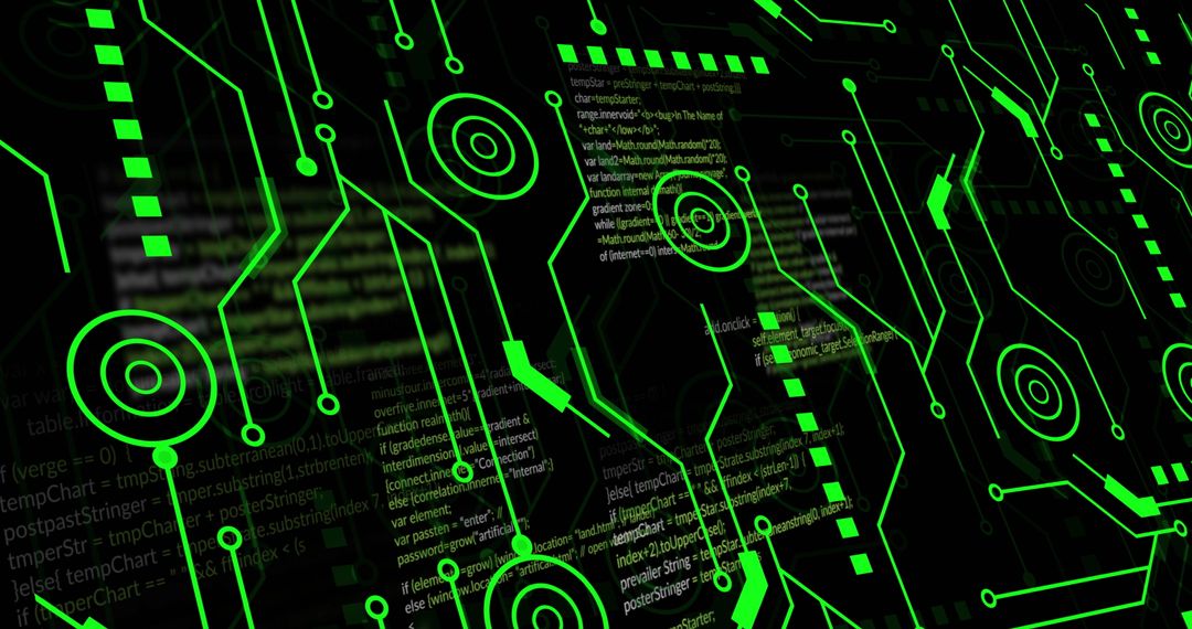 Futuristic Digital Circuit Board Design with Glowing Green Lines