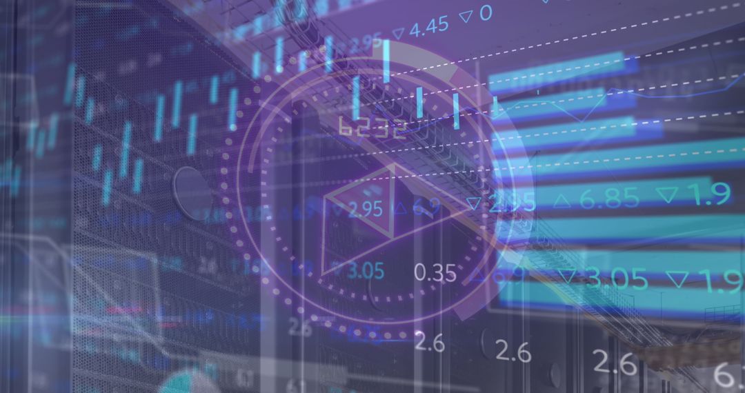 Data Analytics Dashboard Overlaying Modern Server Racks in Data Center