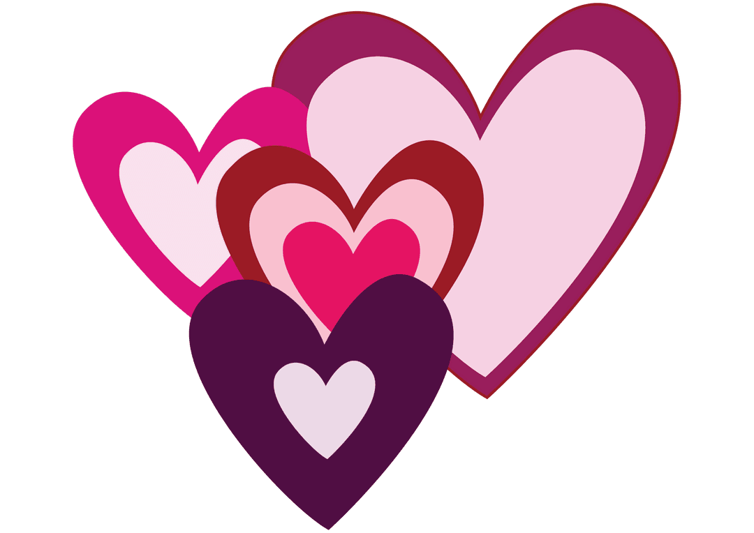 Pink and Purple Hearts Illustration on Transparent Background