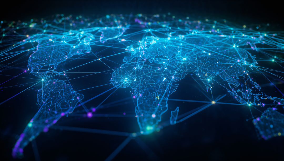 Futuristic Global Digital Map with Luminescent Connections