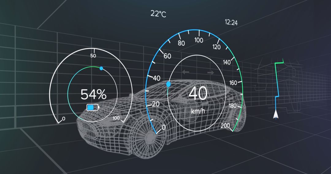 Digital Dashboard Interface on Wireframe Car Visualizing Data Unit