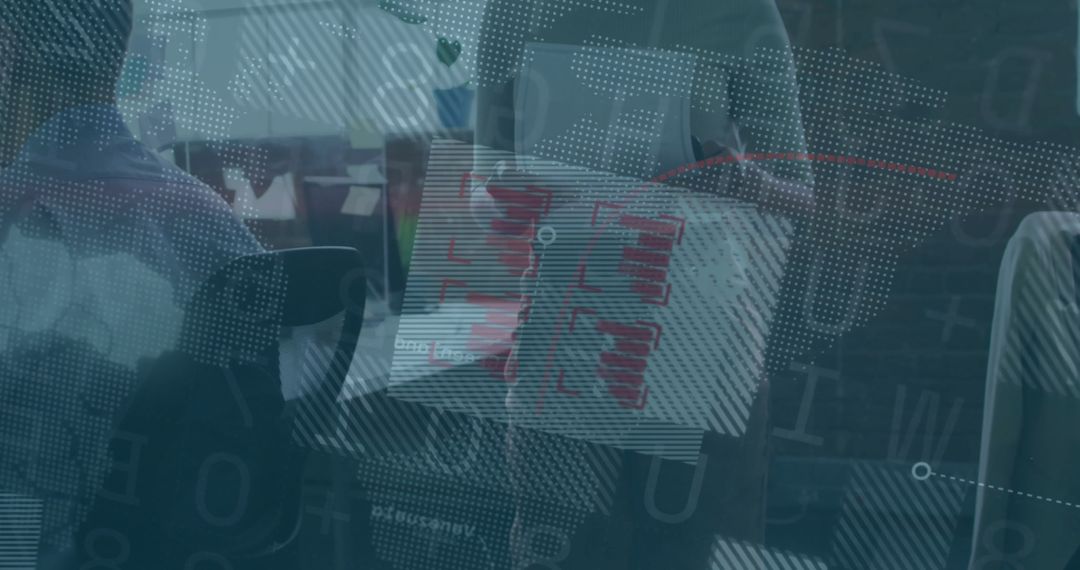 Business Professionals Evaluating Report with Digital Data Overlay