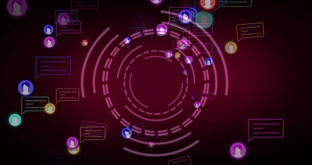 Futuristic Chat Interface Concept with User Icons and Dialogue Boxes