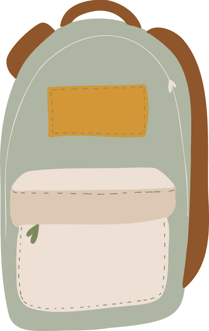 Pastel Green Backpack with Mustard Patch on Transparent Background