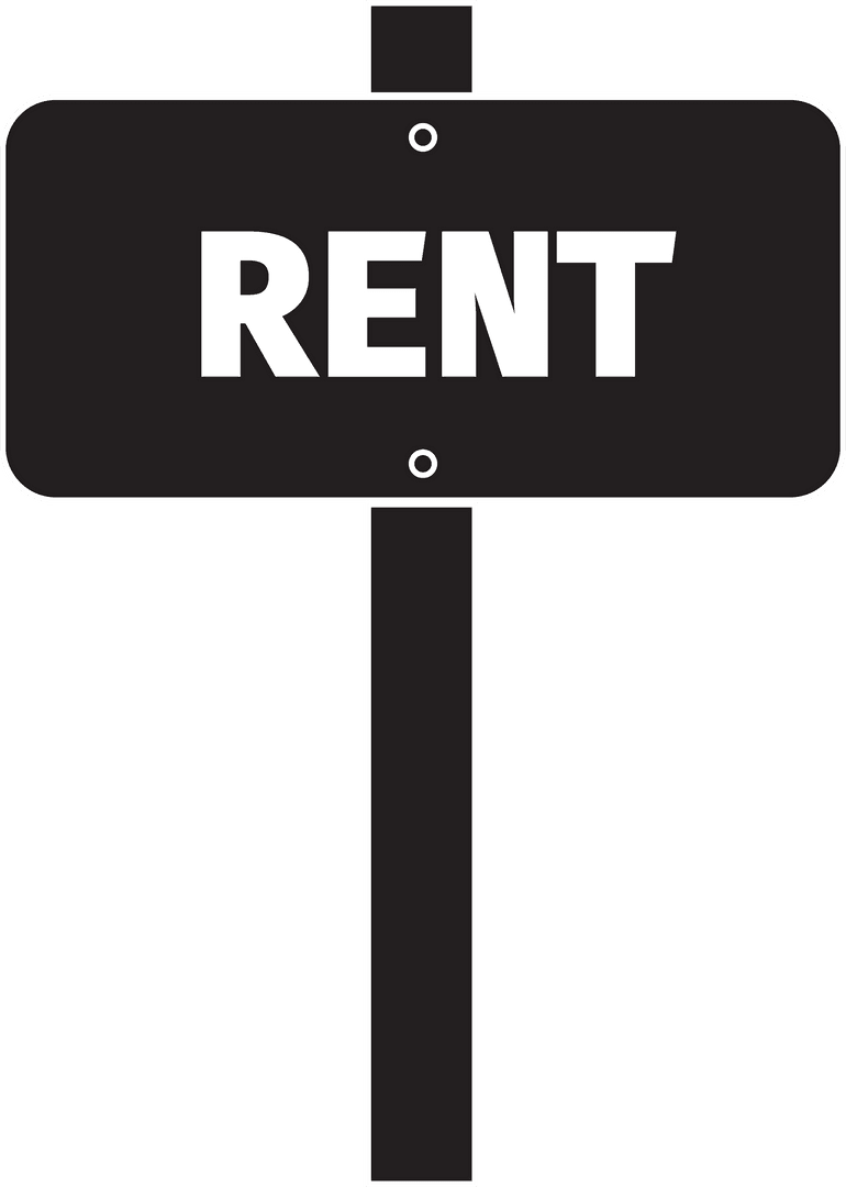 Black Rent Sign with Transparent Background for Lease Announcements