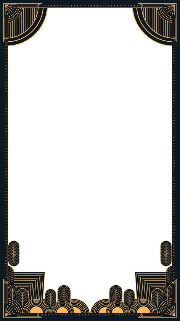 Art Deco Frame with Golden Embellishments on Transparent Background