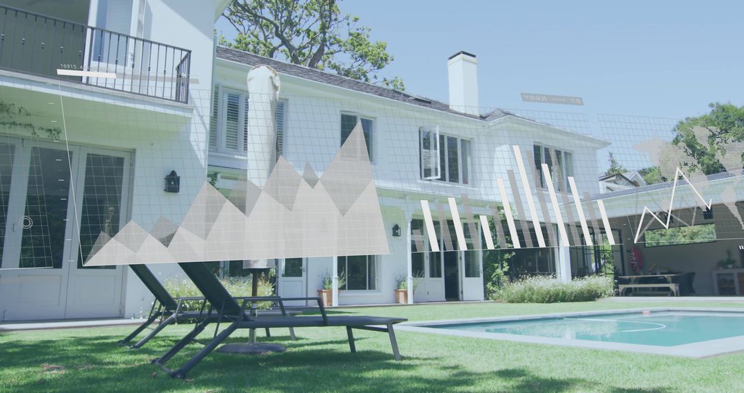 Financial Data Visualization Over Modern House Exterior