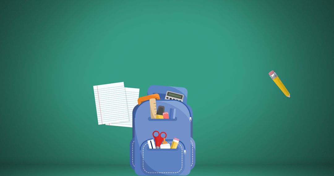 School Supplies in Backpack with Green Background for Education Theme