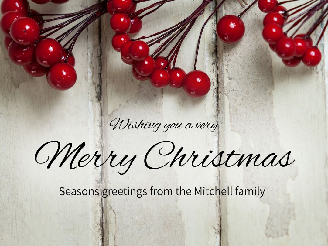 Festive Red Berries on Rustic White Background for Christmas Greeting