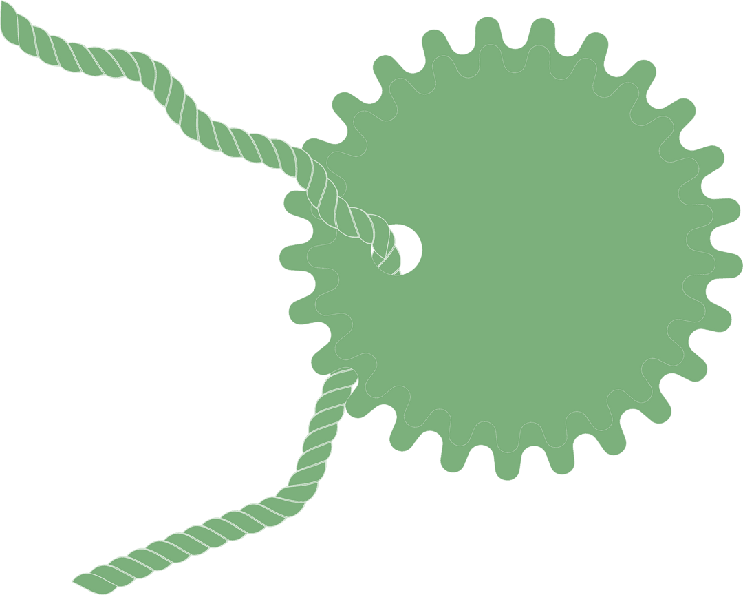 Green Gear with Twisted Rope Design on Transparent Background