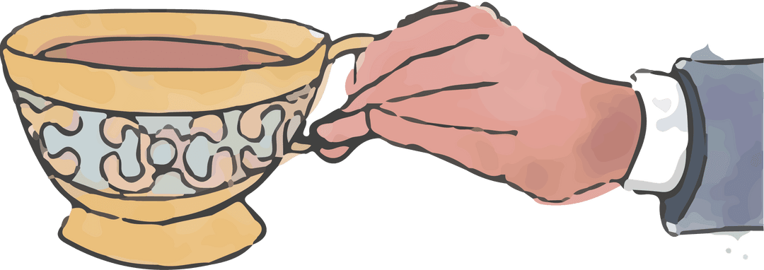 Elegant porcelain teacup with warm tea on transparent background