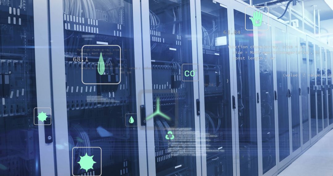 Futuristic Data Center with Holographic Automation Displays