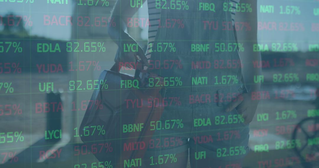 Multiple Stock Market Data Overlay On Woman Refueling Car