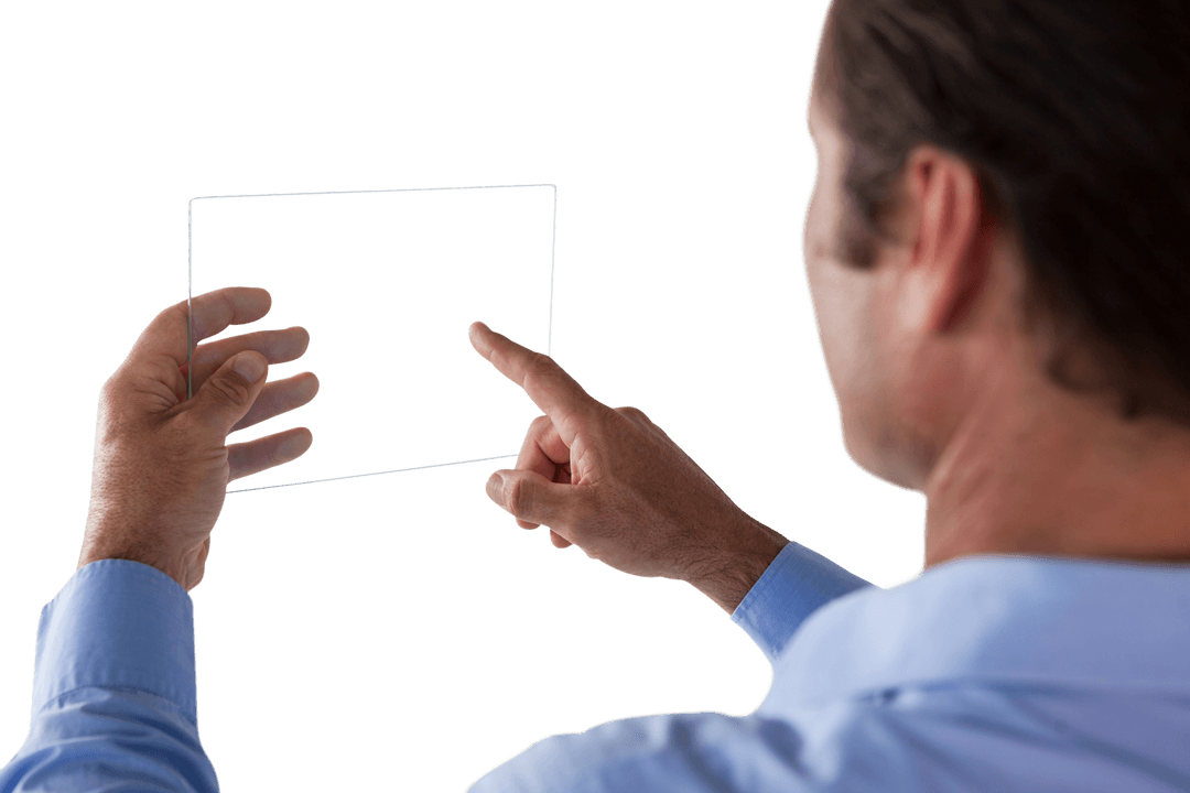 Transparent Glass Interface Tapping by Businessman