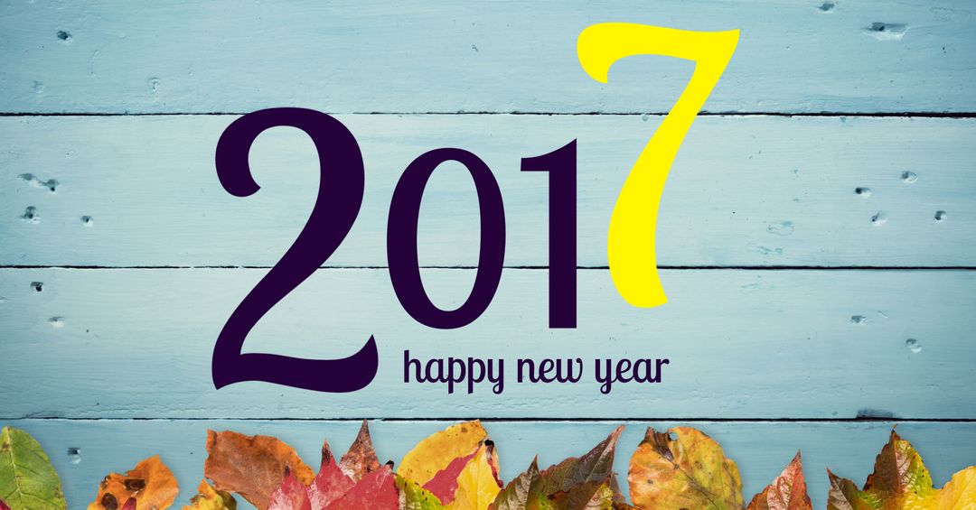 Happy New Year 2017 with Autumn Leaves Background