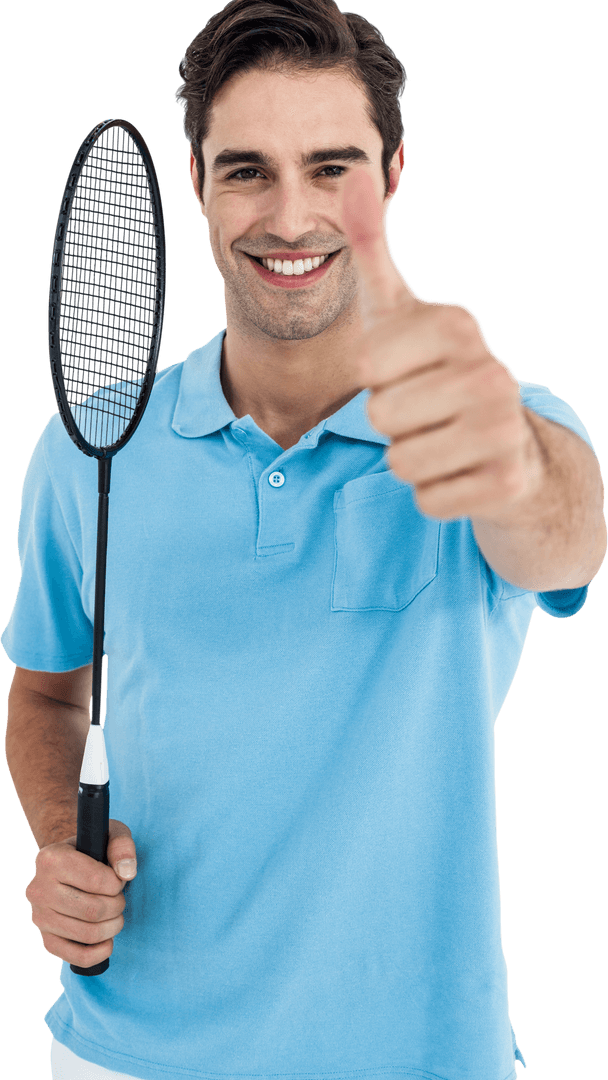 Confident Badminton Player Giving Thumbs Up on Transparent Background