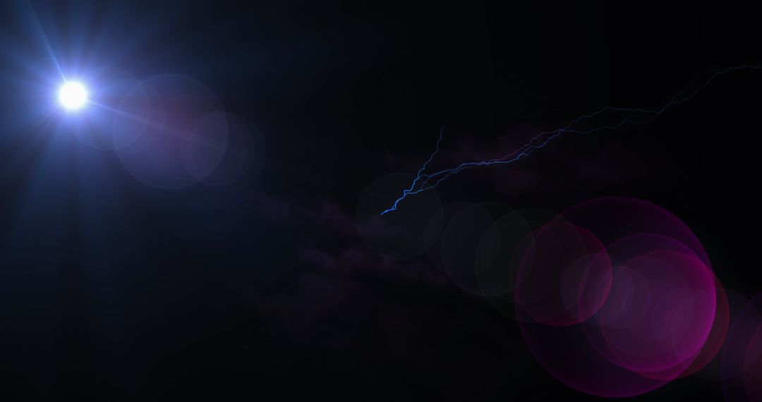 Dramatic Lightning Strikes with Vibrant Lens Flare on Black Background