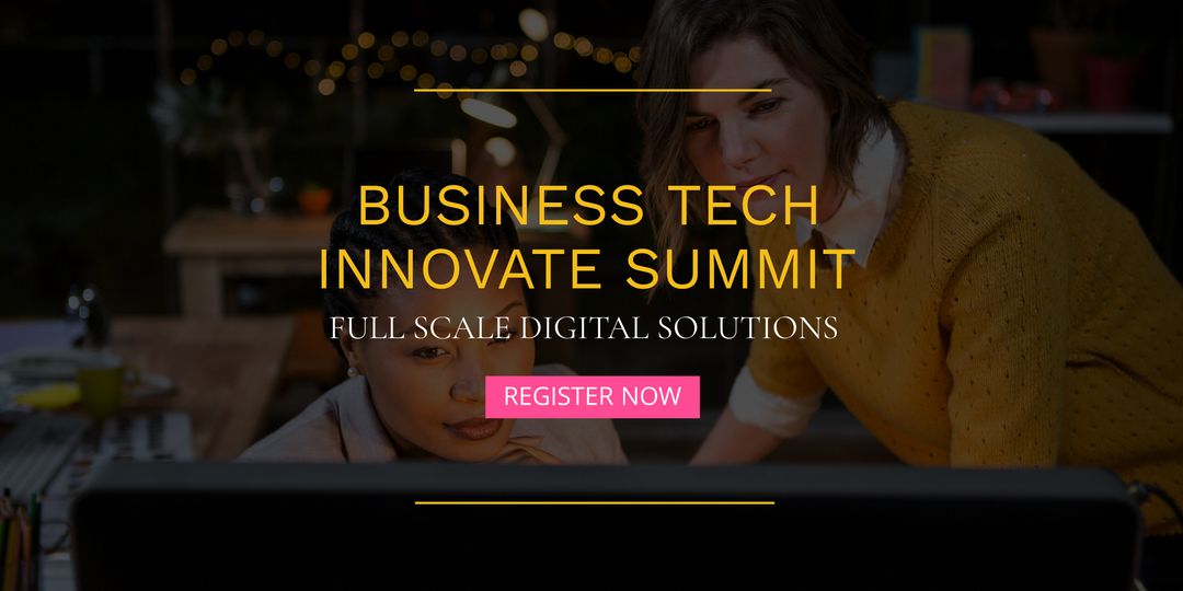 Colleagues Collaborating in Office for Tech Event Promotion