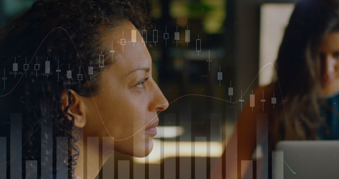 Businesswoman Analyzing Wealth Graphs and Data Integration