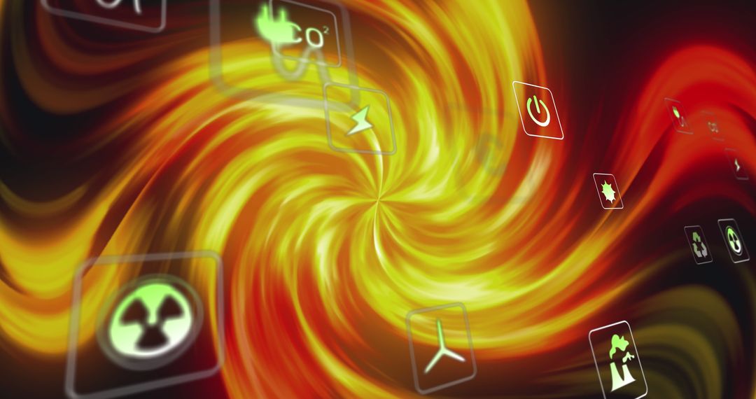 Environmental Icons Blending with Dynamic Light Swirls