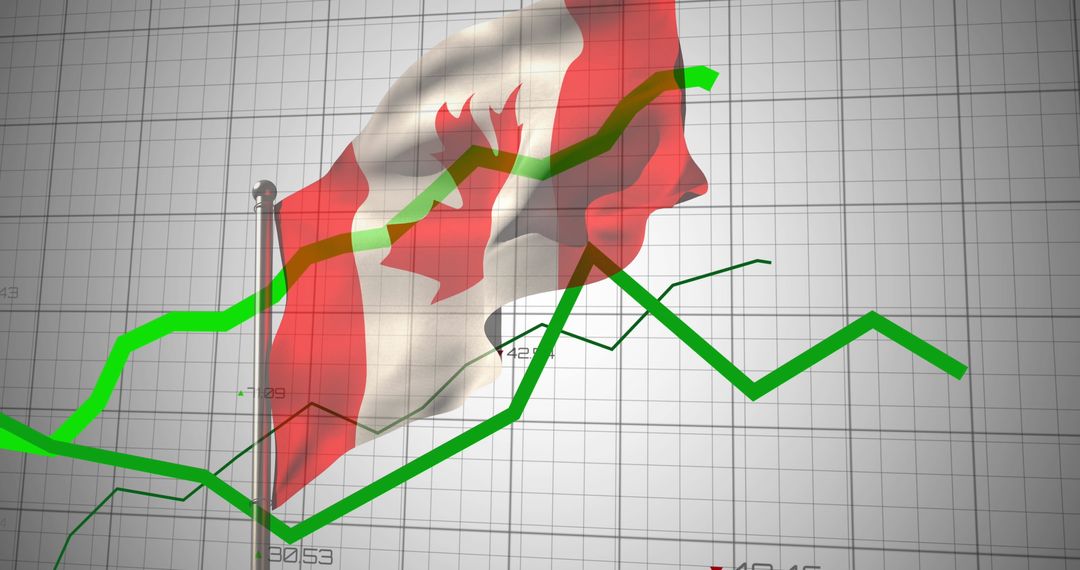 Waving Canadian Flag Over Stock Chart Representing Economic Trends