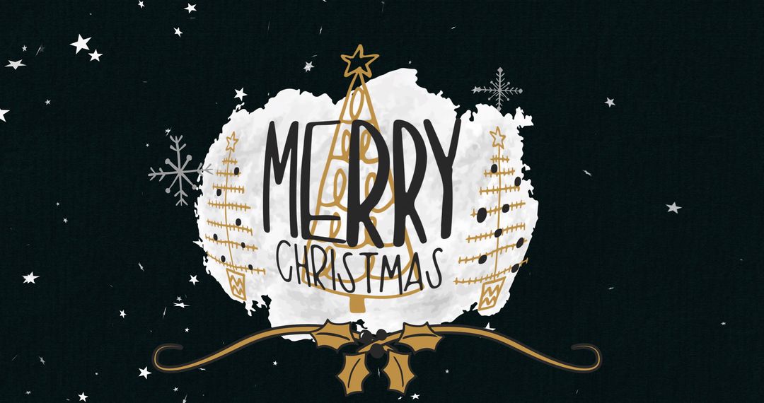 Merry Christmas Text with Decorations on Black Background